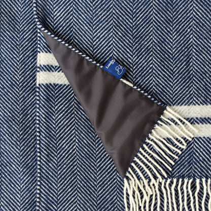 Navy Blue and Grey Waterproof Picnic Blanket with Straps – with the British Blanket Company